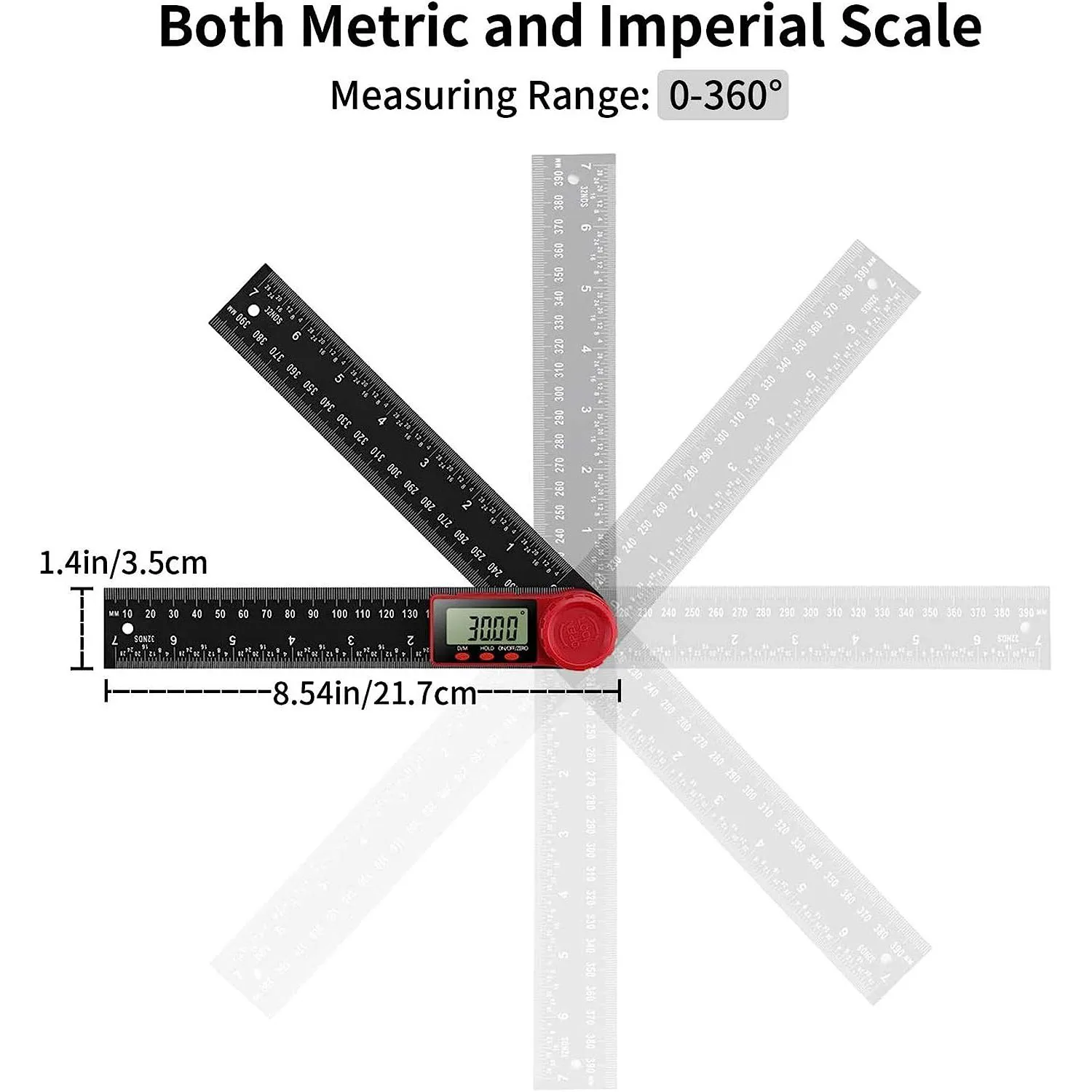 Strumento di misurazione dell\'angolo 2 in 1, goniometro digitale, righelli multifunzionali con scala metrica da 360 gradi pollici, per strumento fai