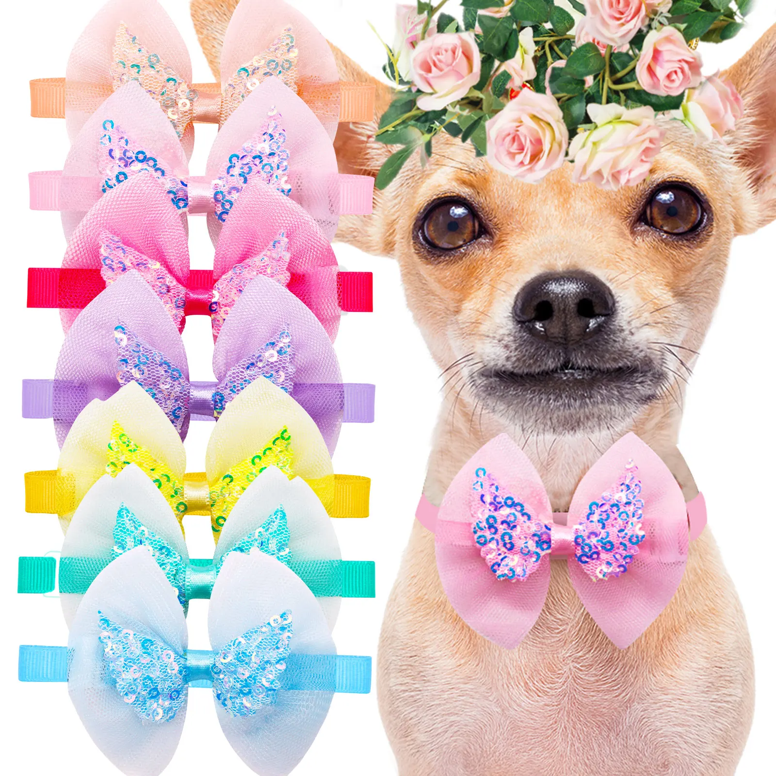 10pcs Pet Dog Bow Tie Mix Colors Adjustable Sequin style Pet Dog Cat Bowties Neckties For Puppy Grooming Accessories Pet Product