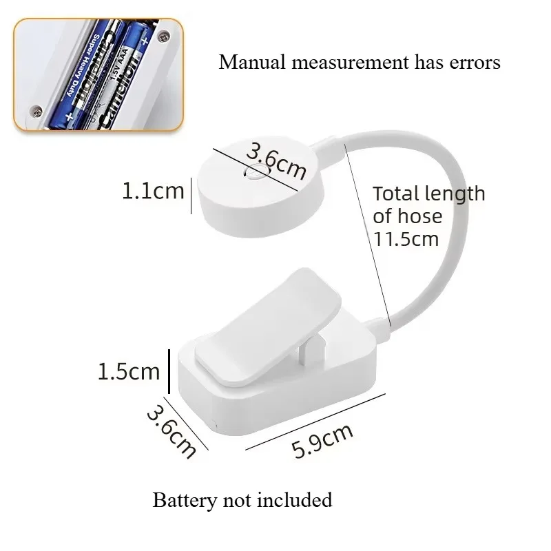 1Pc Long Press To Adjust Brightness, White Shell for Portable LED Clip-on Reading Light, Three Color Temperatures