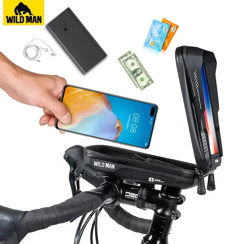 WILD MAN mobile phone rain proof and sunshade bicycle handle bag front phone holder touch screen bag