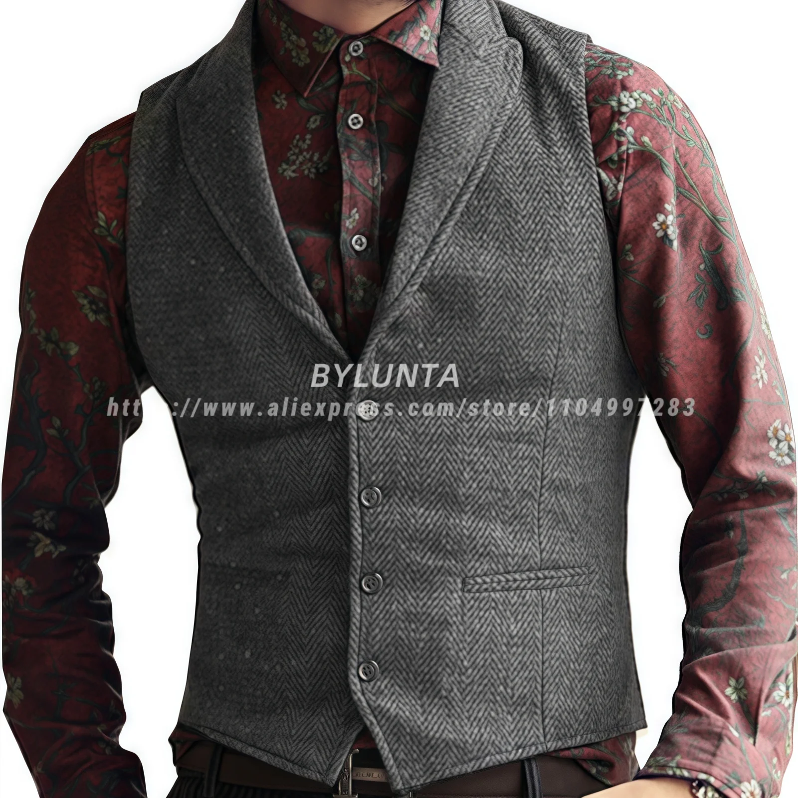 In Stock 2026 Men Herringbone Tweed Suit Waistcoat Lapel Collar Single Breasted Formal Vest Business Wedding Party Gilet