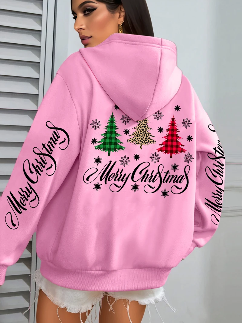 Joyeux noël Plaid arbres imprimer femmes à capuche automne polaire sweats à capuche Hip Hop ample Streetwear femme décontracté tout-Match à capuche