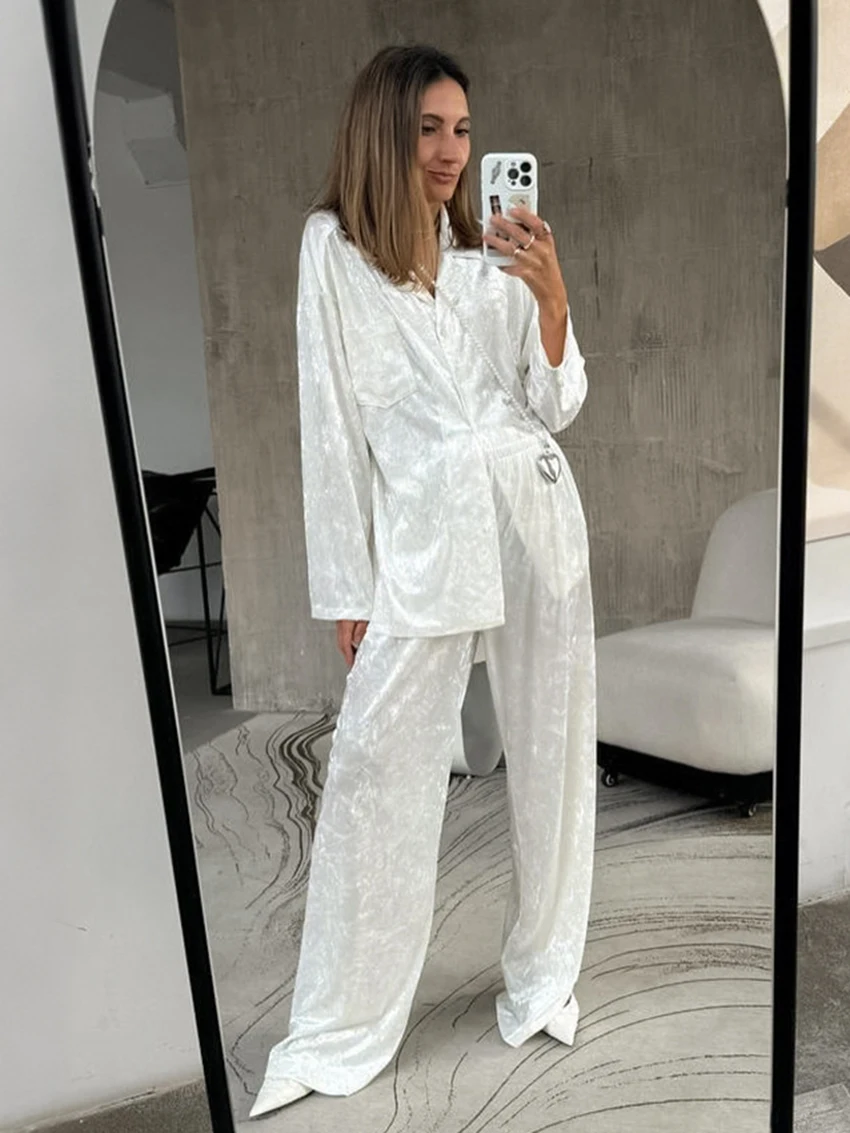 Marthaqiqi Autumn Loose Female Sleepwear Set Long Sleeve Pajamas Turn-Down Collar Nightgowns Pants Casual Women'S Nightwear Suit