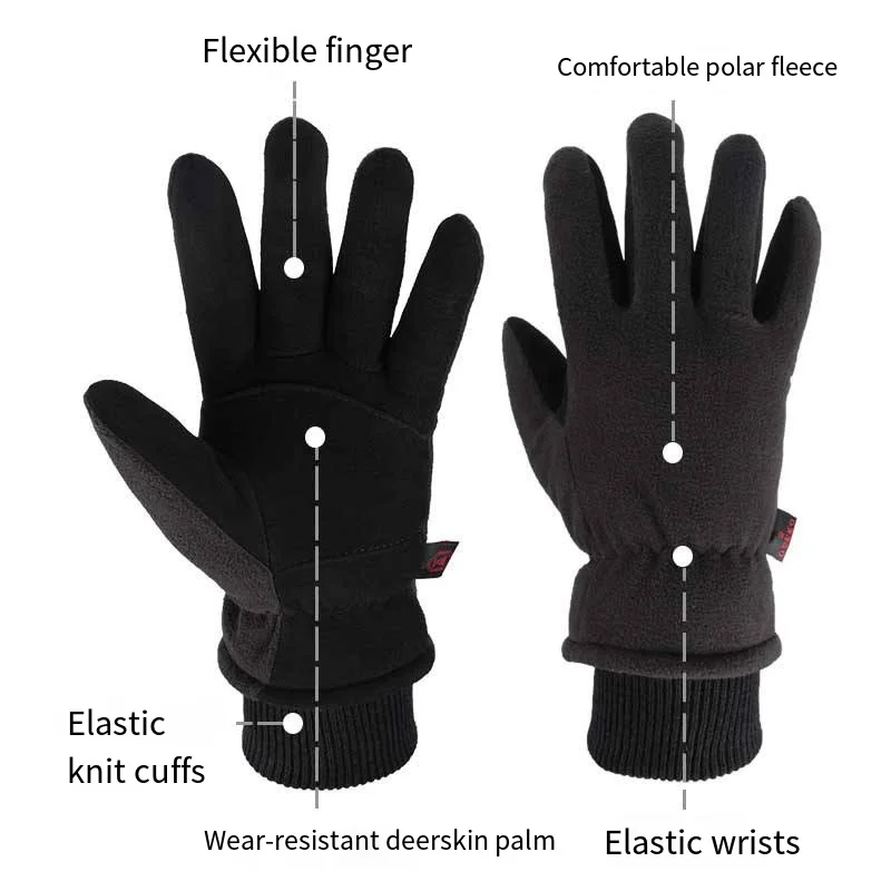 Adult Anti Cold Skiing Riding Gloves Full Finger Velvet Thicken Ski Camping Gloves Outdoor Fleece Running Cycling Sport Gloves