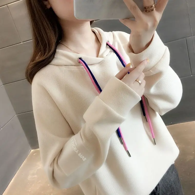 Women Hoodie Korean Style Pullover Sweatshirt Loose Hooded Casual Streetwear Autumn Winter Top