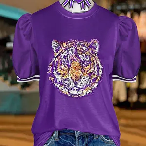 Striped Casual Blouse mit Tiger -Pailletten und Buffalo Manga Gameday Hauptverkaufsblusen - №4