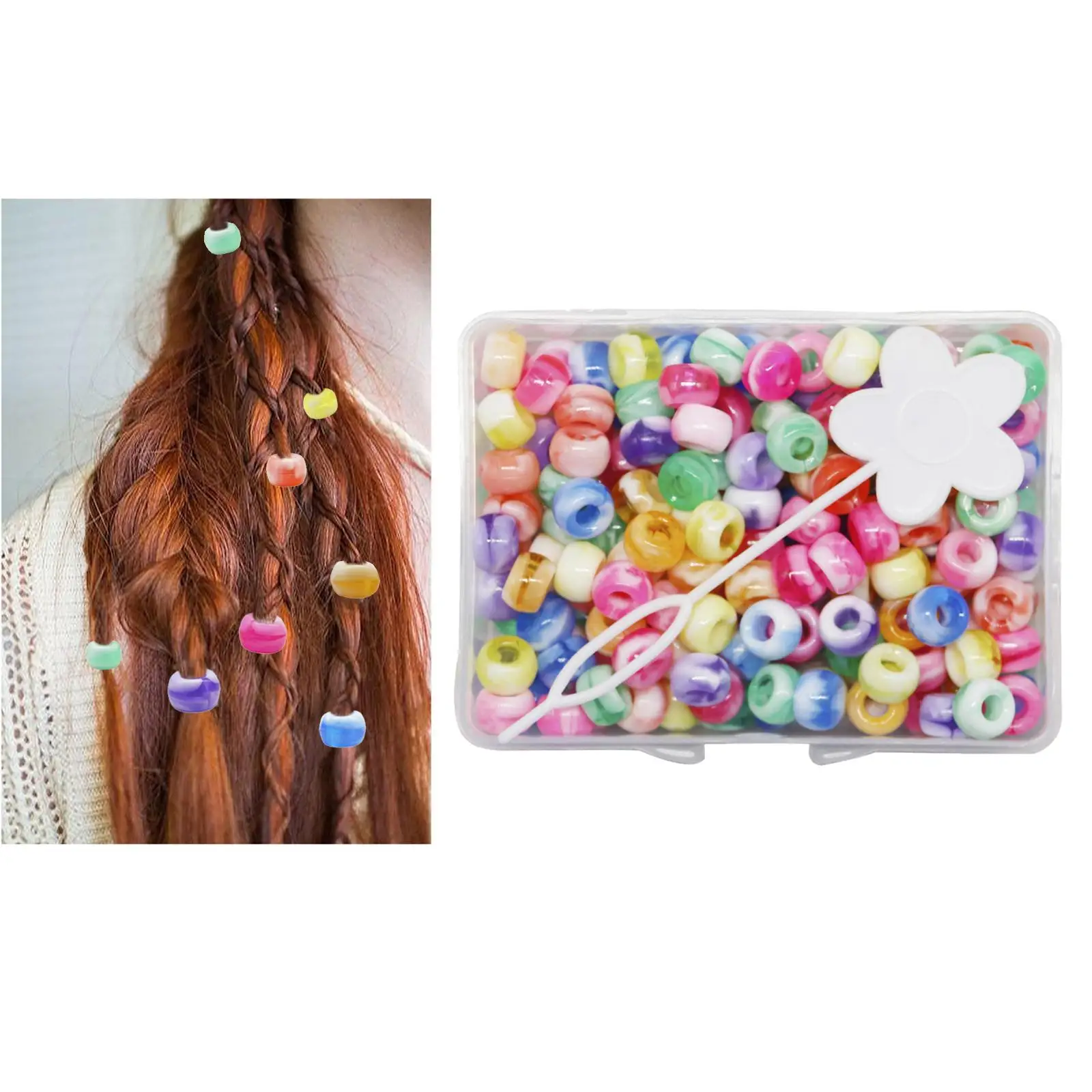 210Pcs 5mm Candy Color Beads Cuffs Hair Braid Rings Clips Hair Braiding Tool Hair Accessory for Teen Girls Kids