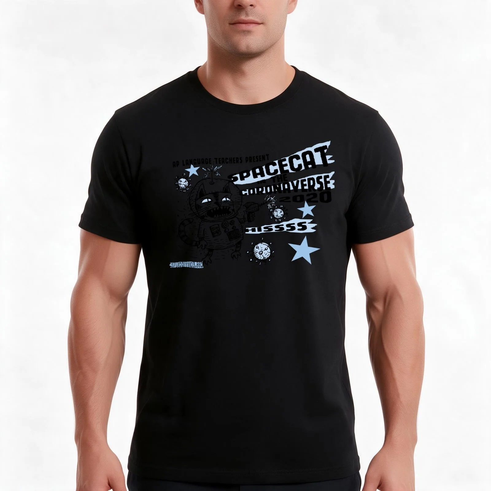 AP Language Teachers' SPACECAT T-Shirt, Summer Casual Cotton Tee, Oversized Streetwear Tops, Vintage Graphic Print, 100% Cotton