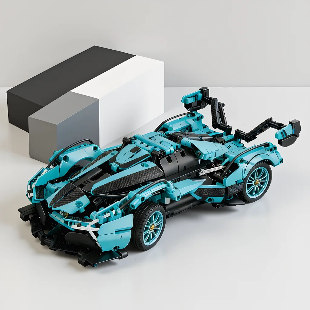

Technic Light Blue Sports Car Building Blocks, Sleek Hypercar with Rear Wing, DIY Bricks Kit
