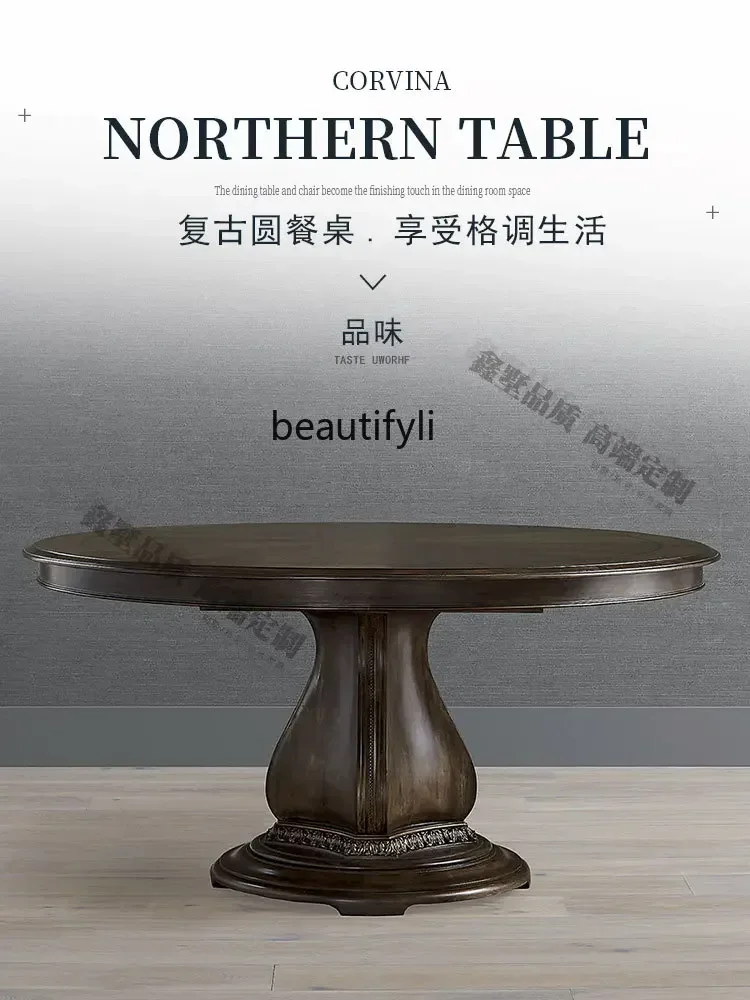 

American retro round dining table, dining room home solid wood, French living room round dining table9338