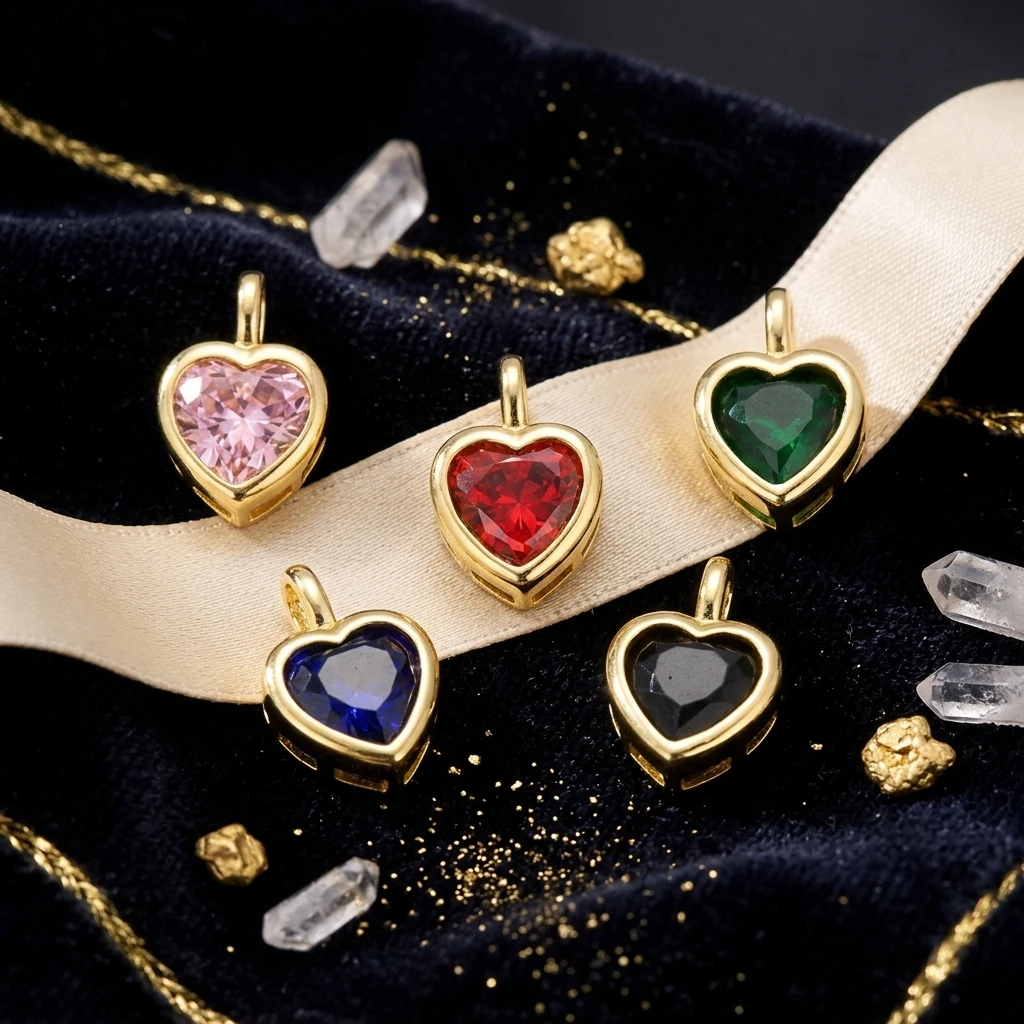 OCESRIO Zircon Heart Pendant Copper Gold Plated Colorful Love Charms for DIY Necklace Bracelet Jewelry Making Supplies chma640