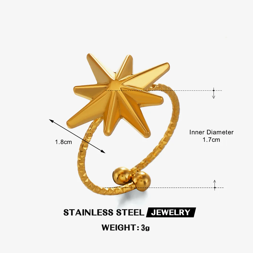 Geometric Sparkling Star Ring French Romantic Couple Jewelry Stainless Steel Open Ringsкольцо Ромашkи