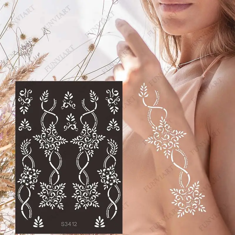 Reusable Temporary Henna Tattoo Stencil Arm Sleeve Mehndi Stencils Designs Painting Template DIY Tattoo Supplies