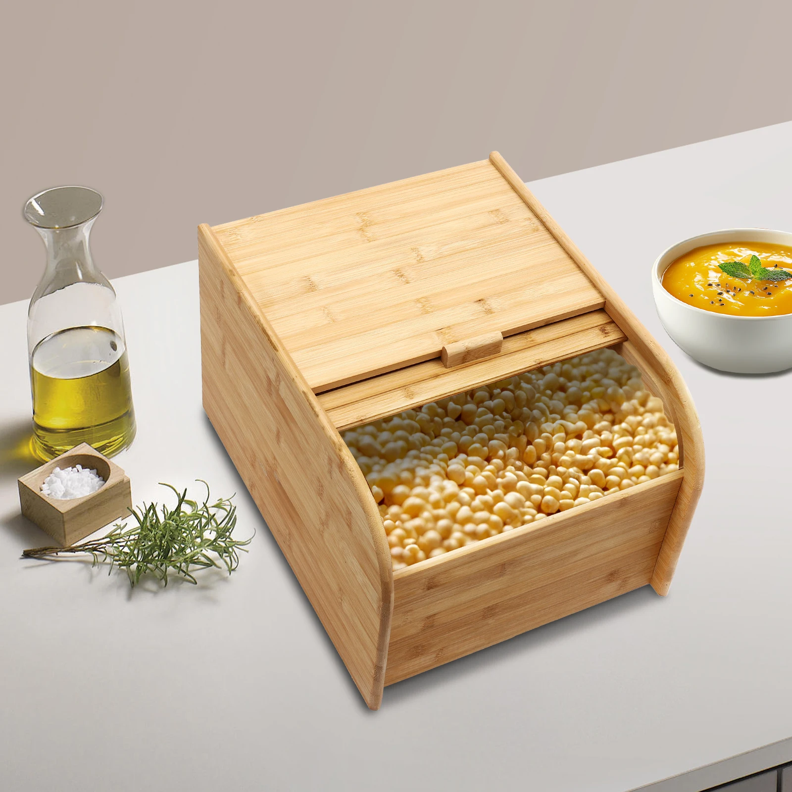 15KG Rice Storage Container Large Capacity Bamboo Food Container for Storing Nuts Corn Beans Dry Goods, Insect and Moisture Protection
