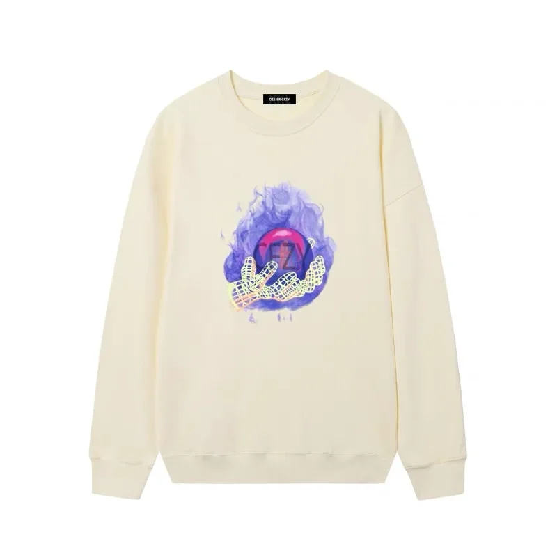 DESIER CFZY Trendy Brand Flame Sphere Print round Neck Sweatshirt Unisex Street Hip Hop Loose Thin Top