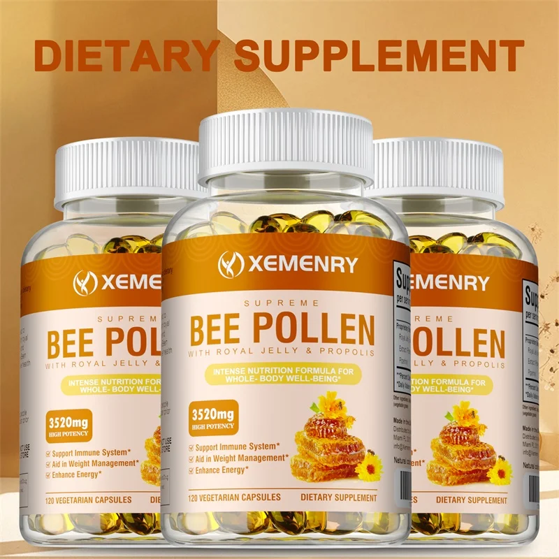 Bee Pollen Capsules - Supports Immune Health, Boosts Energy, Enhances Nutrient Absorption, and Provides Antioxidant Benefits