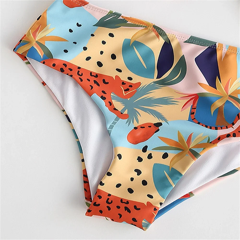 Kawaii Leopard Swimsuit Knotted Sling Bikini Y2K Print Beach Biquini Vacation Swimwear Women Bathing Swimming Suit Summer Outfit