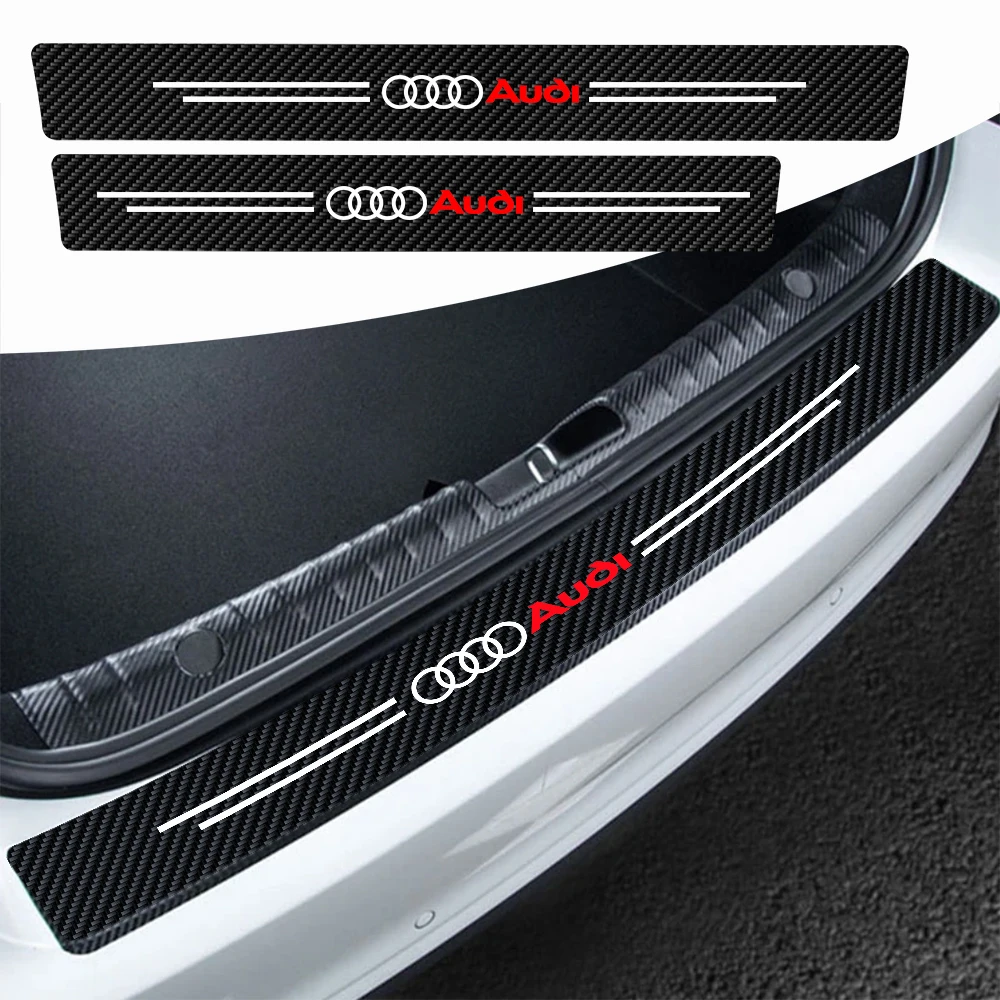 4pcs/set Carbon Fiber Leather Car Door Sill Anti-Scratch Decorative Sticker For Audi Sline A3 8P 8L 8V A4 B8 B6 B7 B9 A6 C6 C7 - view 4