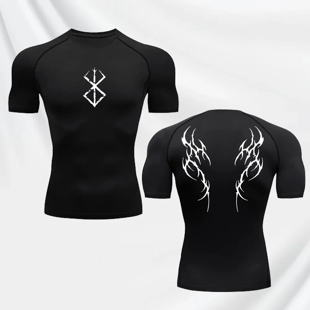 

Compressed T-shirt Men's Gothic Summer Sportswear Running T-shirt Elastic Quick Drying Sports Top Fitness Workout Long Sleeve