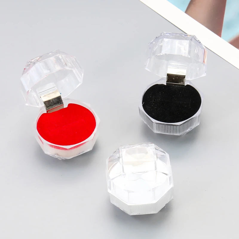 Simple portable Ring Box Earrings Display Geometry Organizer Velvet Jewellery Case Holder Woman Transparent Container Wholesale