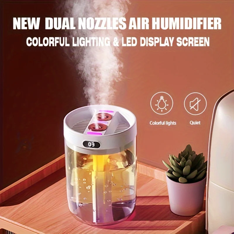 1pc, 50.72oz New Upgraded Dual Nozzles, Air Humidifier Large Capacity, H2O Humidifier For Bedroom,  Air Humidifier For  Large Ro