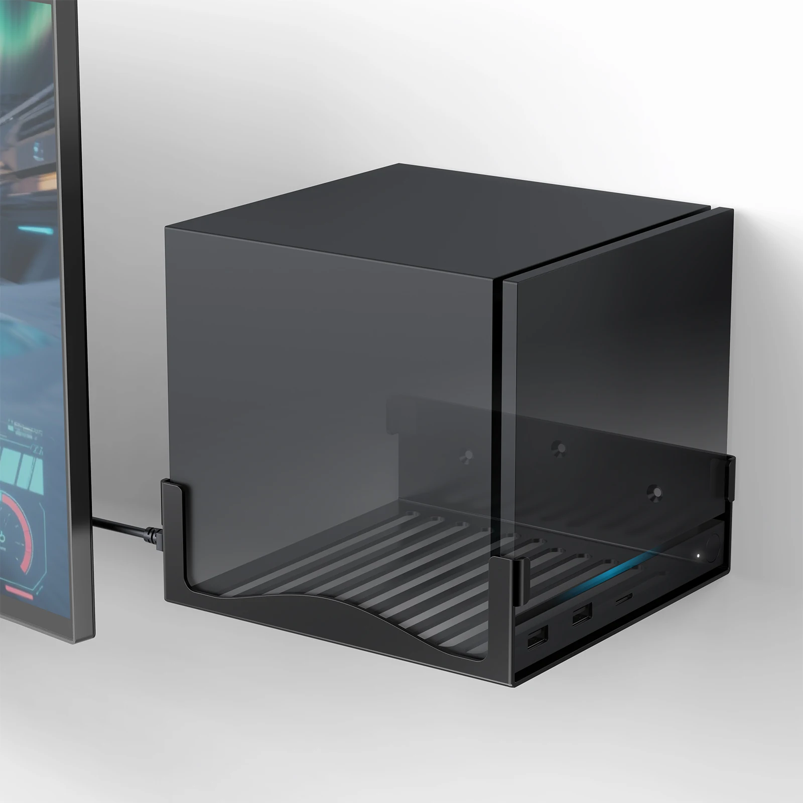 Wall Mount Bracket for Steam Machine,Heavy Duty Metal Holder &Ventilated Bottom, Space-Saving Floating Stand for Home&Game Setup