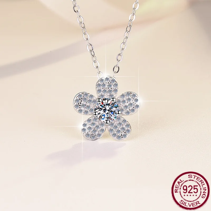 

New five-color necklace for women, S925 pure silver camellia pendant necklace, sunflower fashion full diamond jewelry, wedding