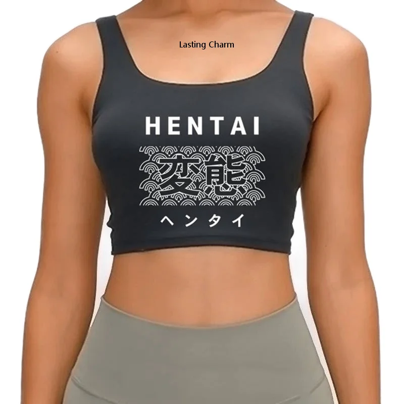 Lasting Charm Crop Top Female Hentai Anime Logo Basic Inscriptions Print Tops