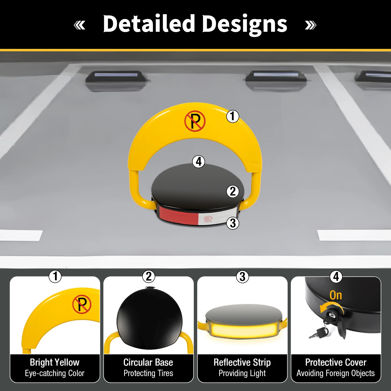 Remote Control Parking Lock (Circular New Shell Small Motor Without Battery) with Reflective Strip