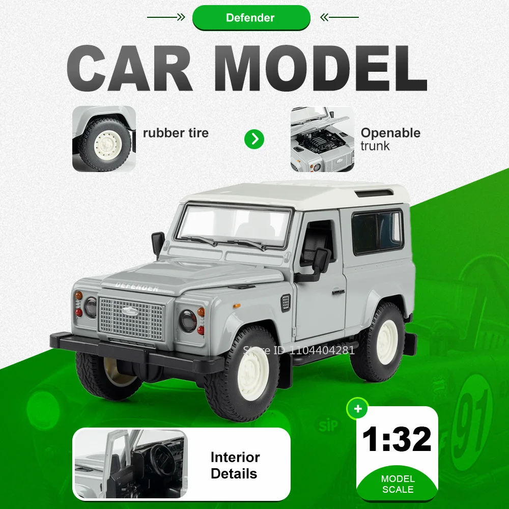 

1:32 Scale Land Rover Defender 750S Car Model Alloy Diecast Toy Door Opened Metal Body Miniature Vehice Excellent Gift Selection