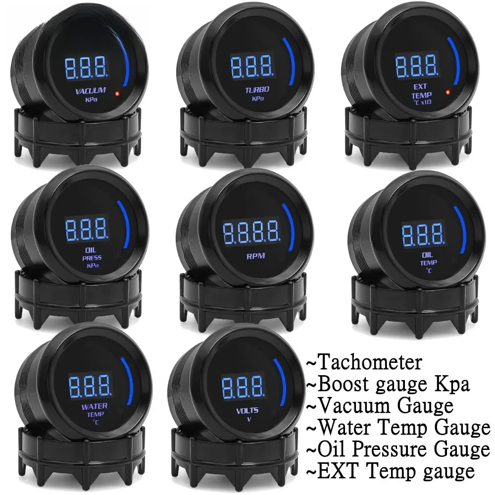 HD 2" 52mm Auto-Digital-Turbo-Boost-Messgerät, Wassertemperatur-, Öltemperatur-, Öldruck-Messgerät, Voltmeter, EXT-Temperatur-, Drehzahlmesser, RPM-Messgerät