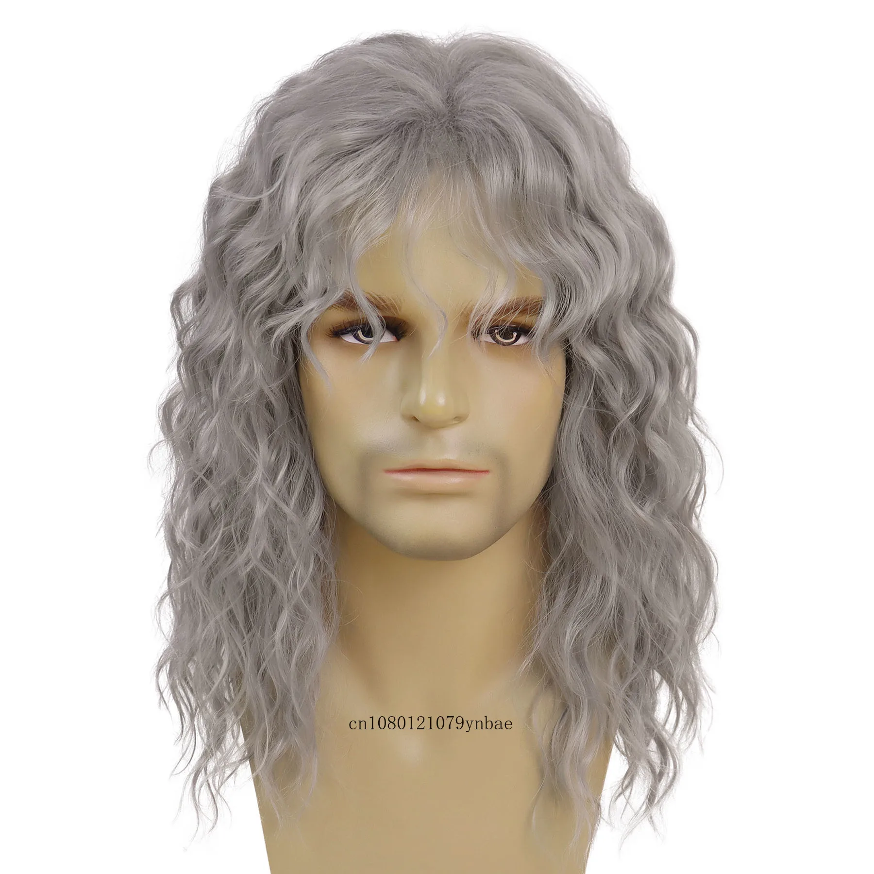 Grey Cosplay Synthetic Wigs for Older Men Halloween Long Wavy Wig with Bangs Natural Wave Carnival Party Hair Replacement Wig