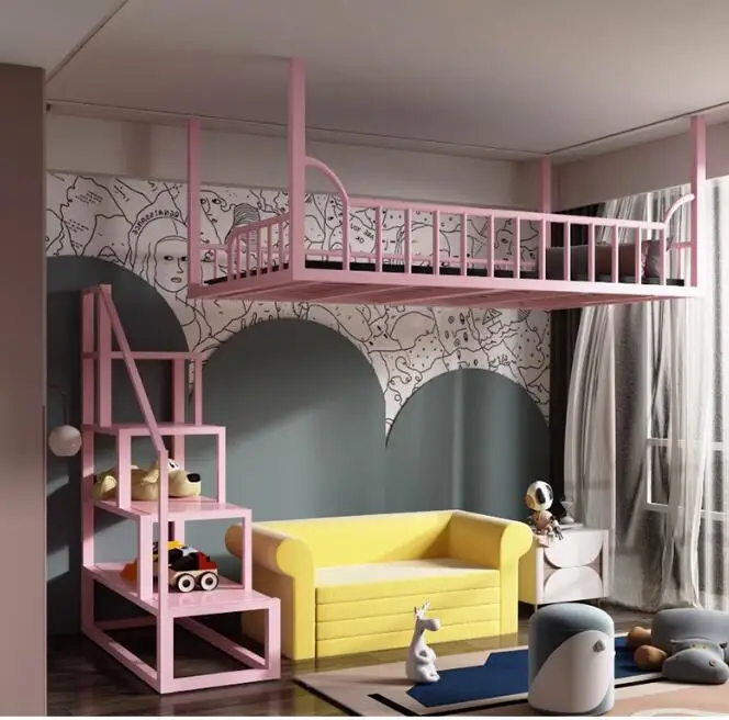 Wrought iron hanging bed for children Small apartment loft multi-functional space saving hanging bed