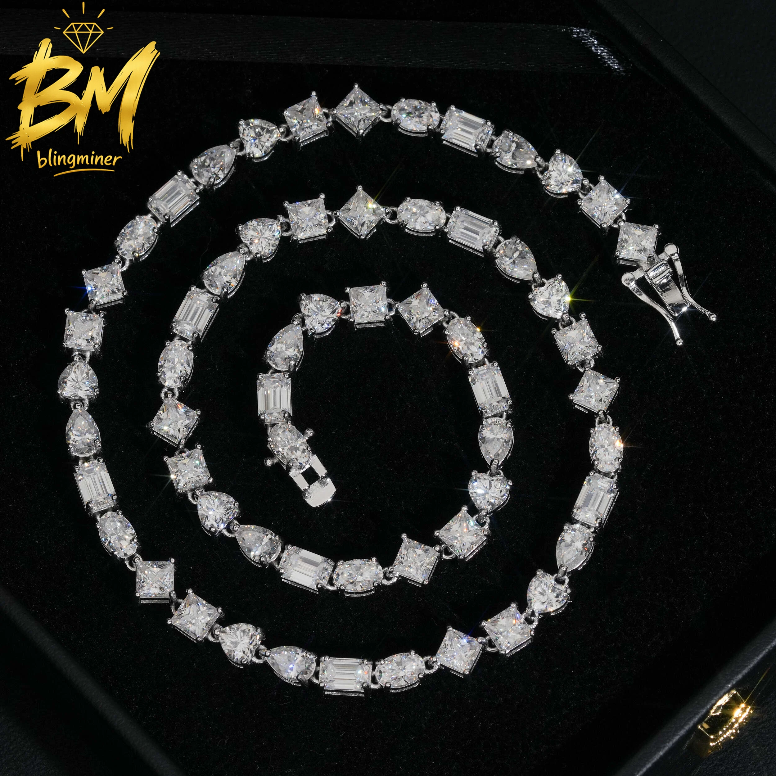 Blingminer 7.7mm Iced Out VVS Moissanite Tennis Chain Iced Out Necklaces For Men S925 Silver Pass Diamonds Tester GRA