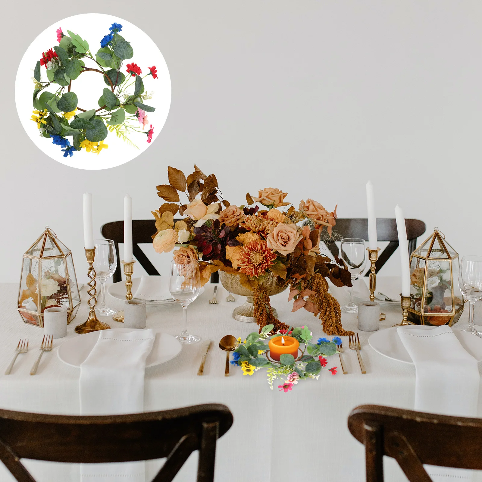 

2pcs Floral Rings Artificial Eucalyptus Leaf Decorative Table Centerpiece Wedding Birthday Festival Rustic Pillar