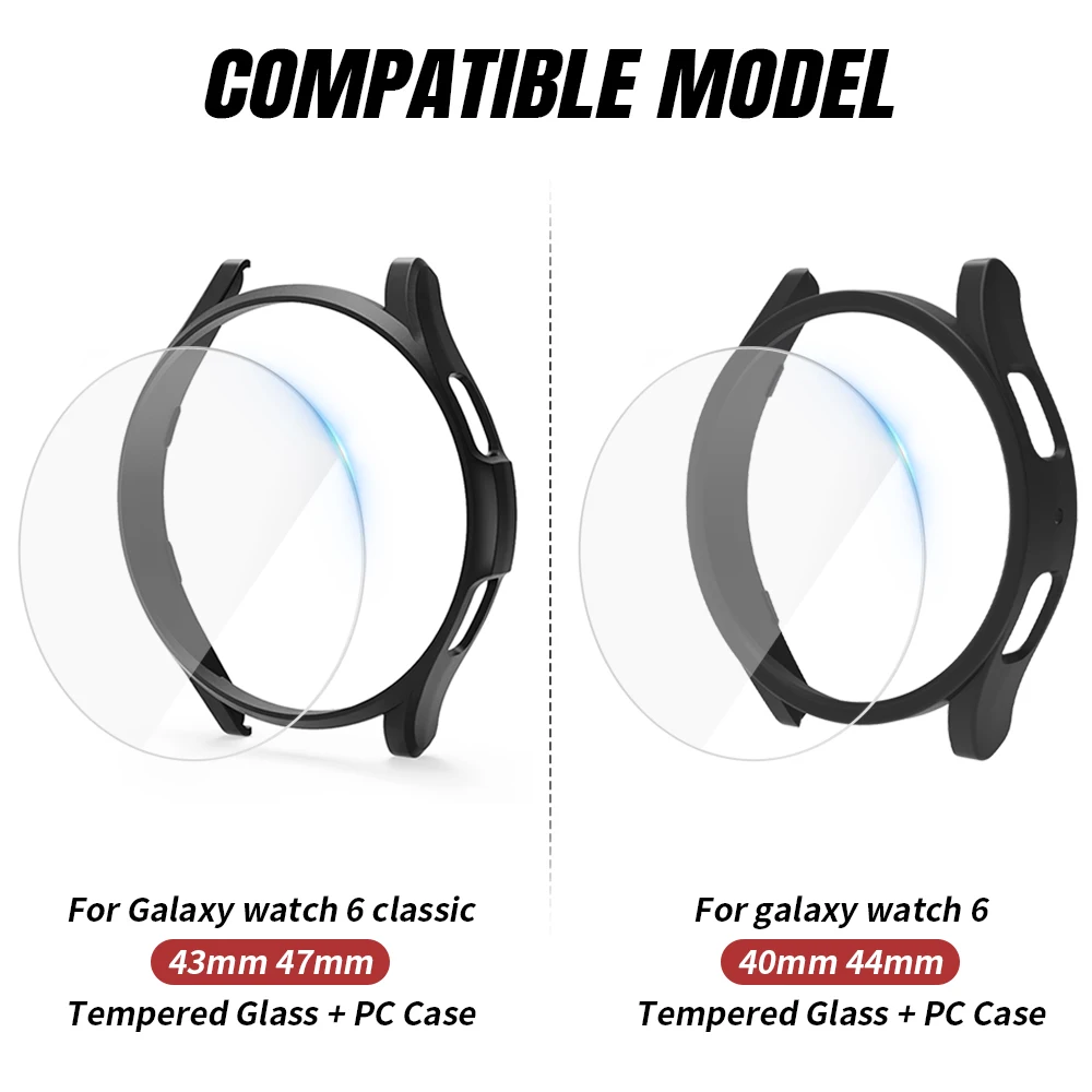 Glass+Case for Samsung Galaxy Watch6 Classic 43mm 47mm Waterproof Bumper Screen Protector for Galaxy Watch 4/5/6 40mm 44mm Cover