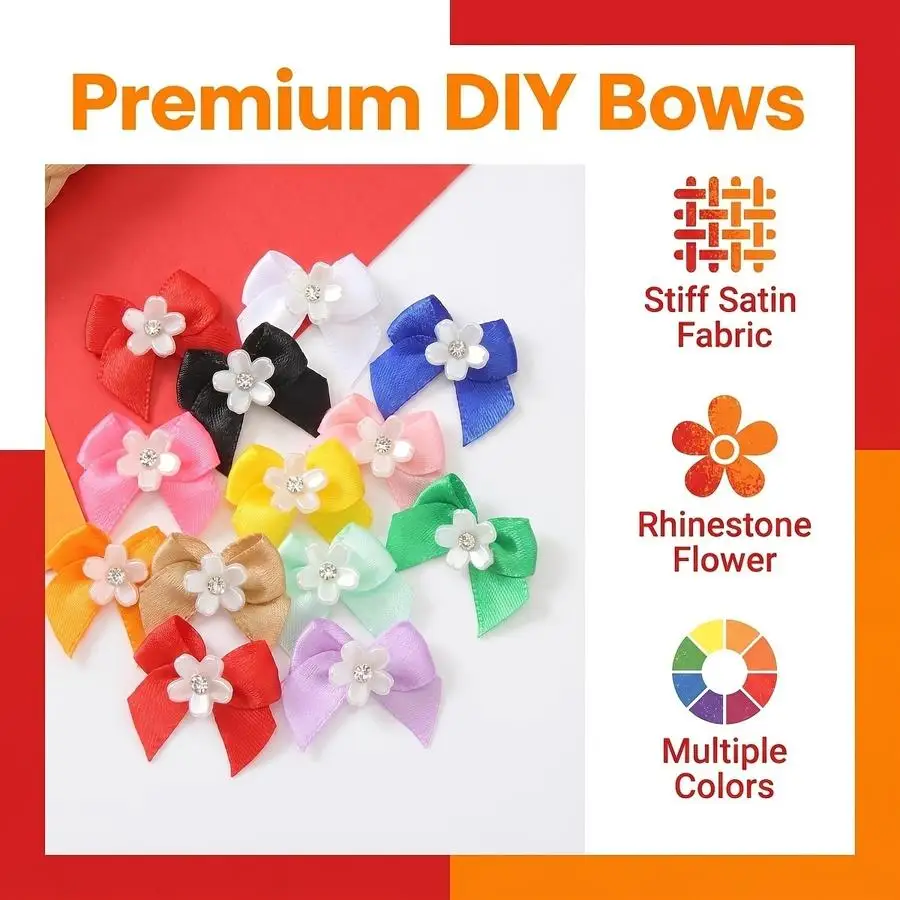 1/5/10/20/50/100pcs 30-Pack Satin Mini Bows with Rhinestones, Floral Design for Crafts Funny Positive Mini Items Graduation Teac