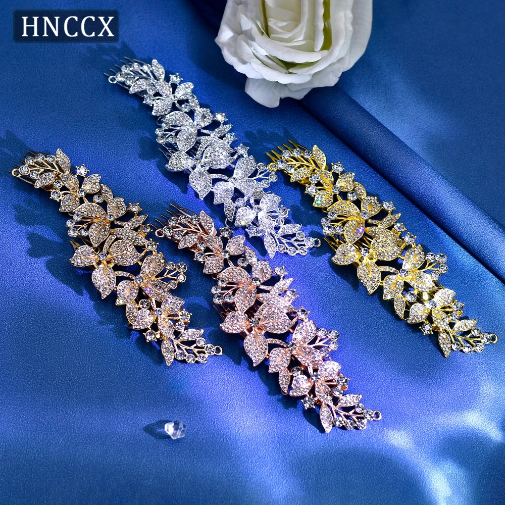 HNCCX Alloy Rhinestone Hair Comb Shiny Flower Headwear Bride Silver Color Hair Clip Headdress Hair Decoration For Girl CP301