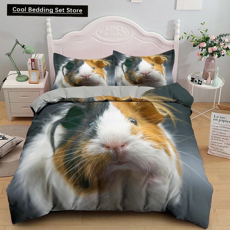 Copripiumino 3D Guinea Pig King Queen Set di biancheria da letto per criceti adorabili per bambini Ragazzo Ragazza Animale Mouse per animali