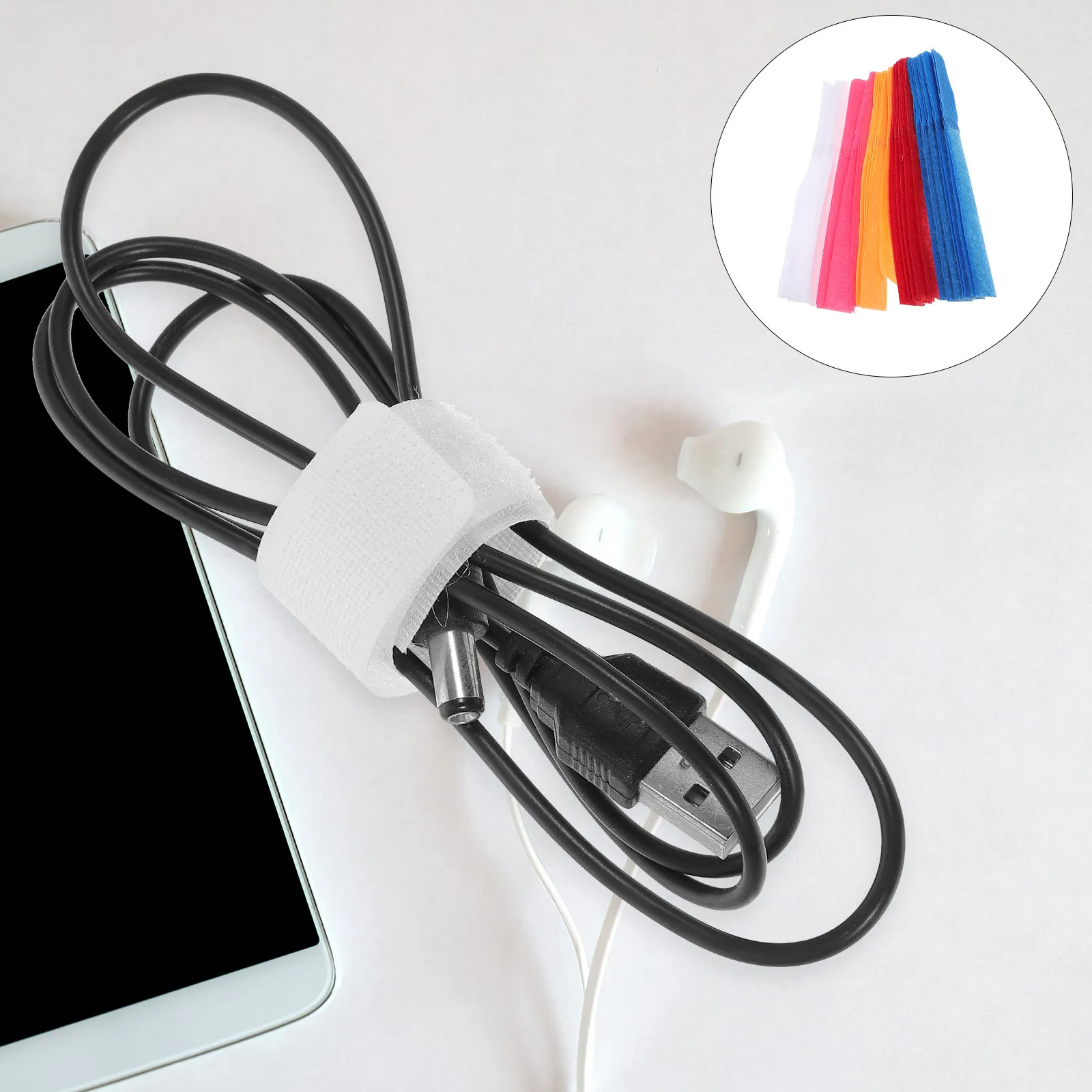 50Pcs Colorful Hook and Loop Cord Organizers Premium Polyester Cable Ties for Pc Laptop Chargers Appliance Wires Desktop Cable