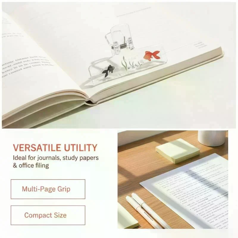 Transparent Acrylic Binder Clips Cute Goldfish Pattern Large Document Fixed Clamp Student Office Paper Clip Stationery Organize