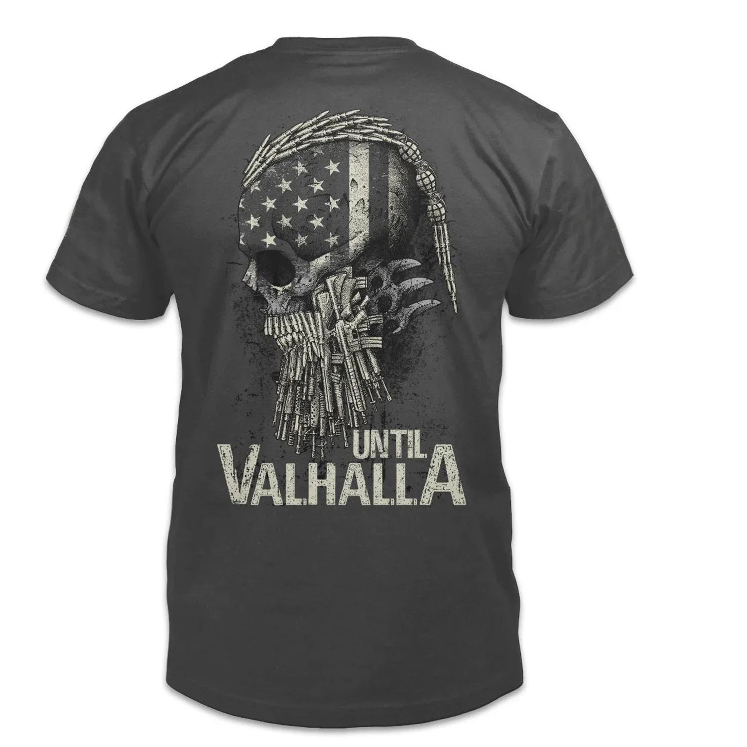 Until Valhalla.  American Flag  Skull T-Shirt. 100% Cotton Short Sleeve O-Neck Mens T Shirt S-3XL