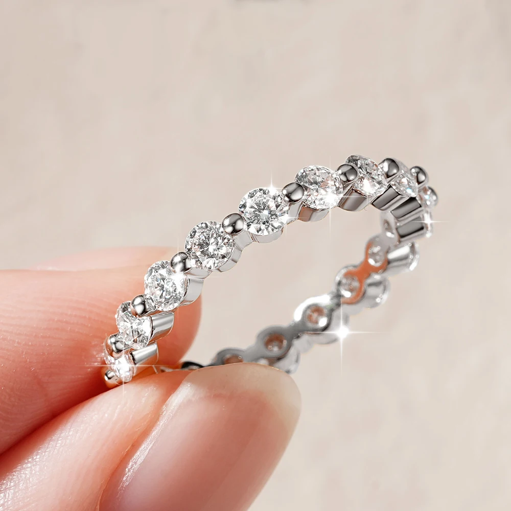 IOGOU Sparkling 3mm 2.5mm D Moissanite Full Eternity Ring Band 14k Gold Filled Stackable Finger Rings for Womem & GRA Cerificate