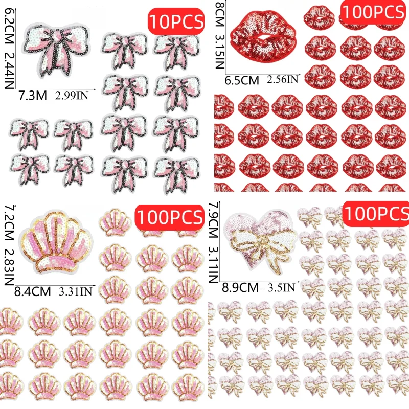 

10/100PCS Wholesale Bead Embroidery Flower Mark English Letters Lots of New Cherry Small Mouth Sequins Embroidery Set of Patches