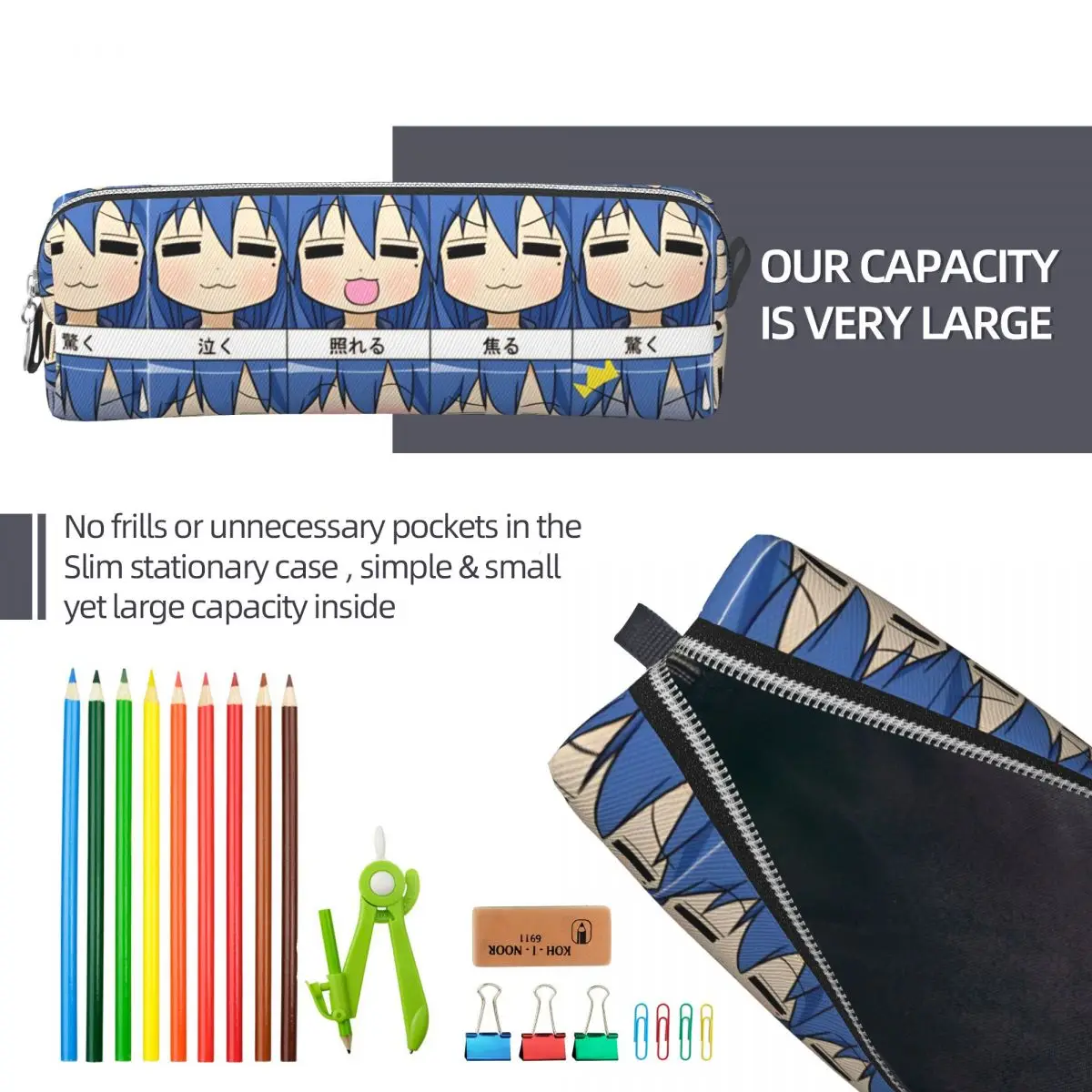 Konata Lucky Star Expresions Pencil Case Fun Pen Bag for Student Large Storage Office Zipper Pencil Box