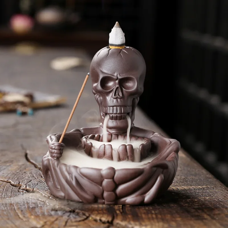 

Backflow Incense Burner Skull Decor Incense Stick Holder Waterfall Incense Censer Halloween Decorative Yoga Aromatherapy Tea Pet