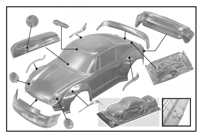 TC993 1/10 PorscheRWB 993, na samochód, RC Drift body shell, 195mm szer., 257mm rozstaw osi, Tamiya tt01 tt02