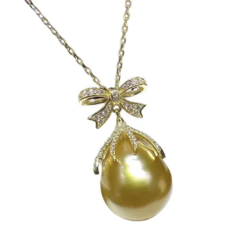 Gorgeous AAAA Extra Large 10-11MM Natural South Sea Gold Pearl Pendant Necklace 14k Gold