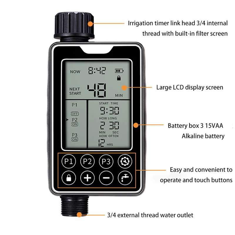 Podlewanie ogrodu urządzenie z wodoodpornym systemem sterowania nawadnianiem dotykowy wyświetlacz LCD