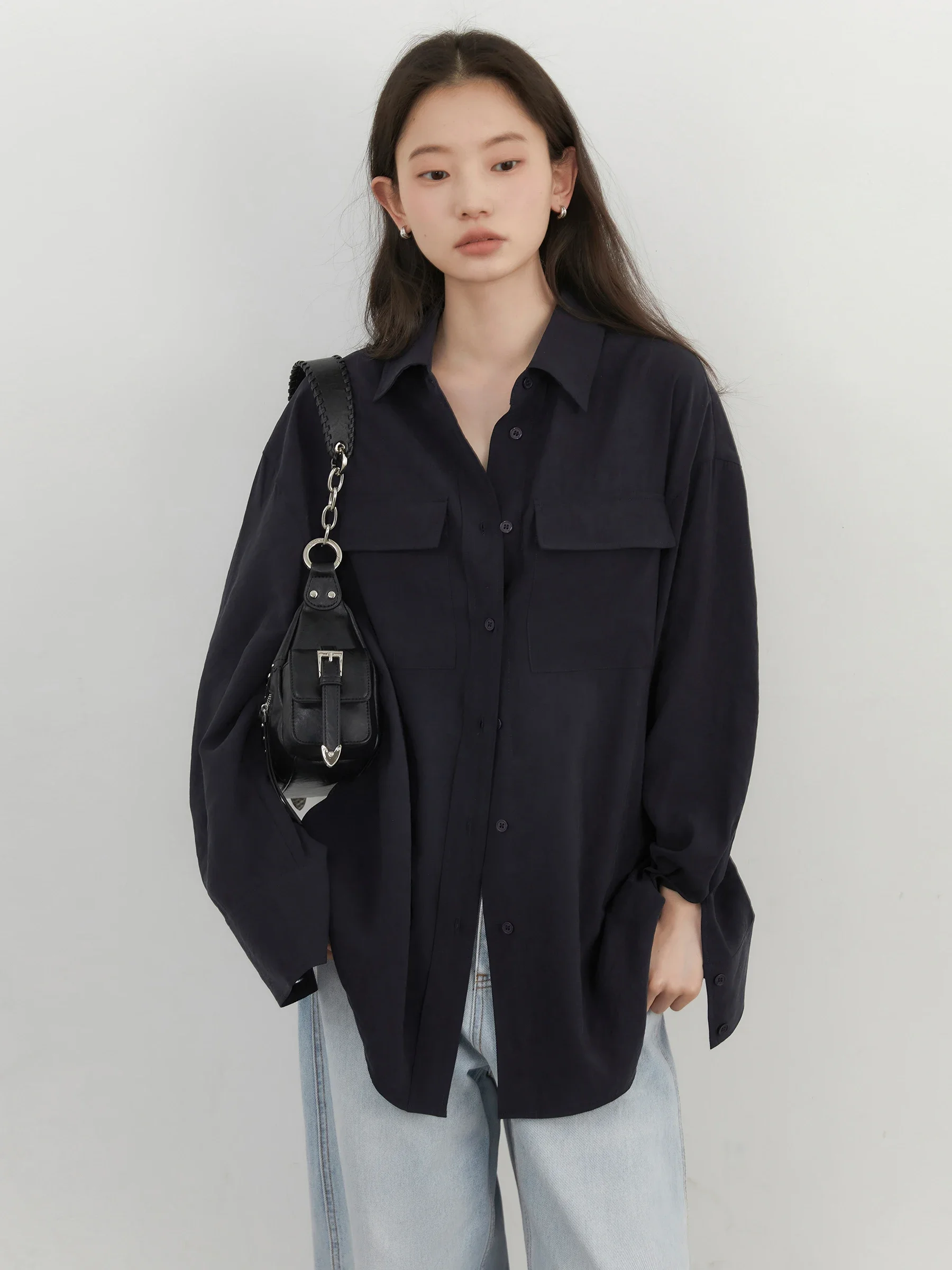 CHIC VEN mode femmes chemises solide ample décontracté simple boutonnage femmes Blouses manches longues manteau printemps été 2025 vêtements